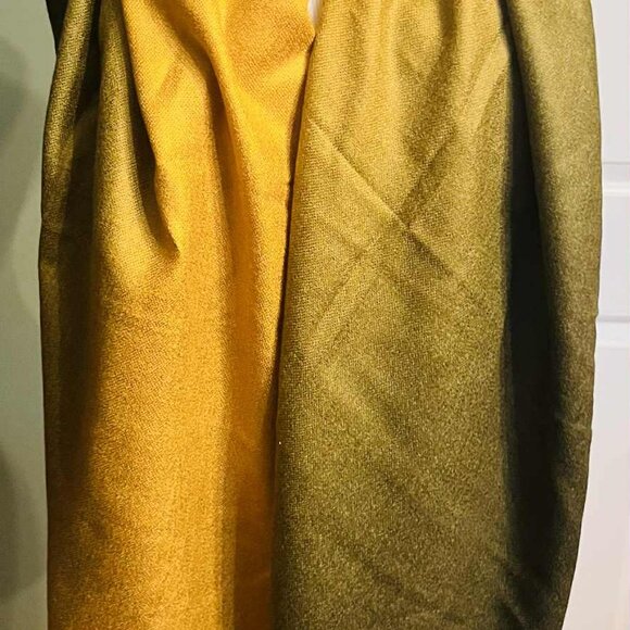 Silk & Pashmina Scarf – Golden Olive Elegance- NWT - Picture 5 of 14
